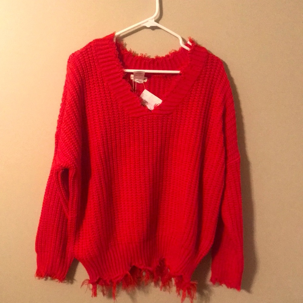 Main Strip royal red vneck womens sweater. Large. NWT